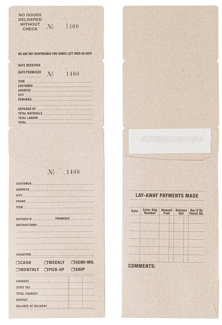 Light Kraft Three Part Numbered Job Envelopes, Watch and Jewellery Repair Job Envelopes. - BOX FOR BRITAIN