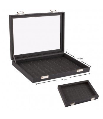 Ring Display Tray with Glass Lid in Black - BOX FOR BRITAIN